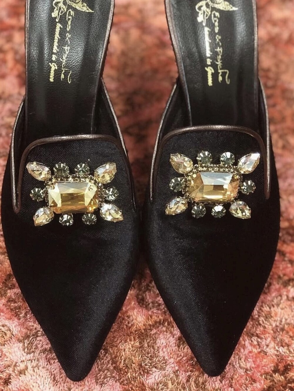 Eros & Psyche Handmade Greek Velvet Jeweled Mules 💎 EU 41 / US 10
